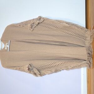 Elegant Tan Fringed Knit Shrug